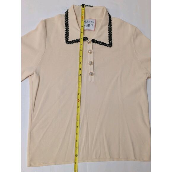 Alexia Armor Brianna Biege Women's V Neck Polo L Pointed Collar Short Slv Trim - Picture 12 of 14